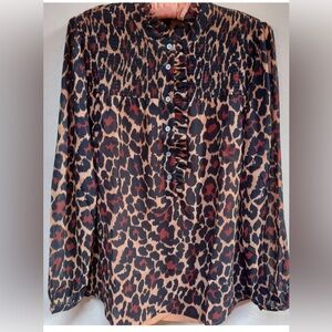 J. Crew Women's Smocked Popover Top Crinkle Chiffon Blouse